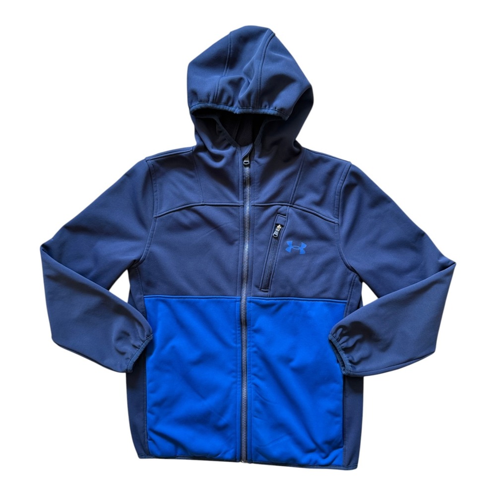 Under Armour Blue Colorblock Fleece Lined Softshell Hooded Jacket - Youth M